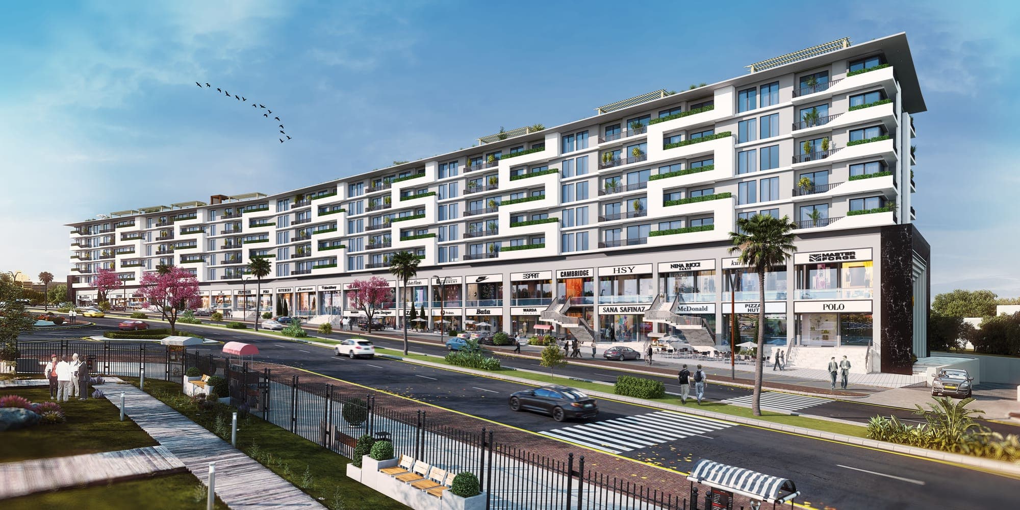 Hyde Park One: Residences above the retail boulevard, from the corner tower