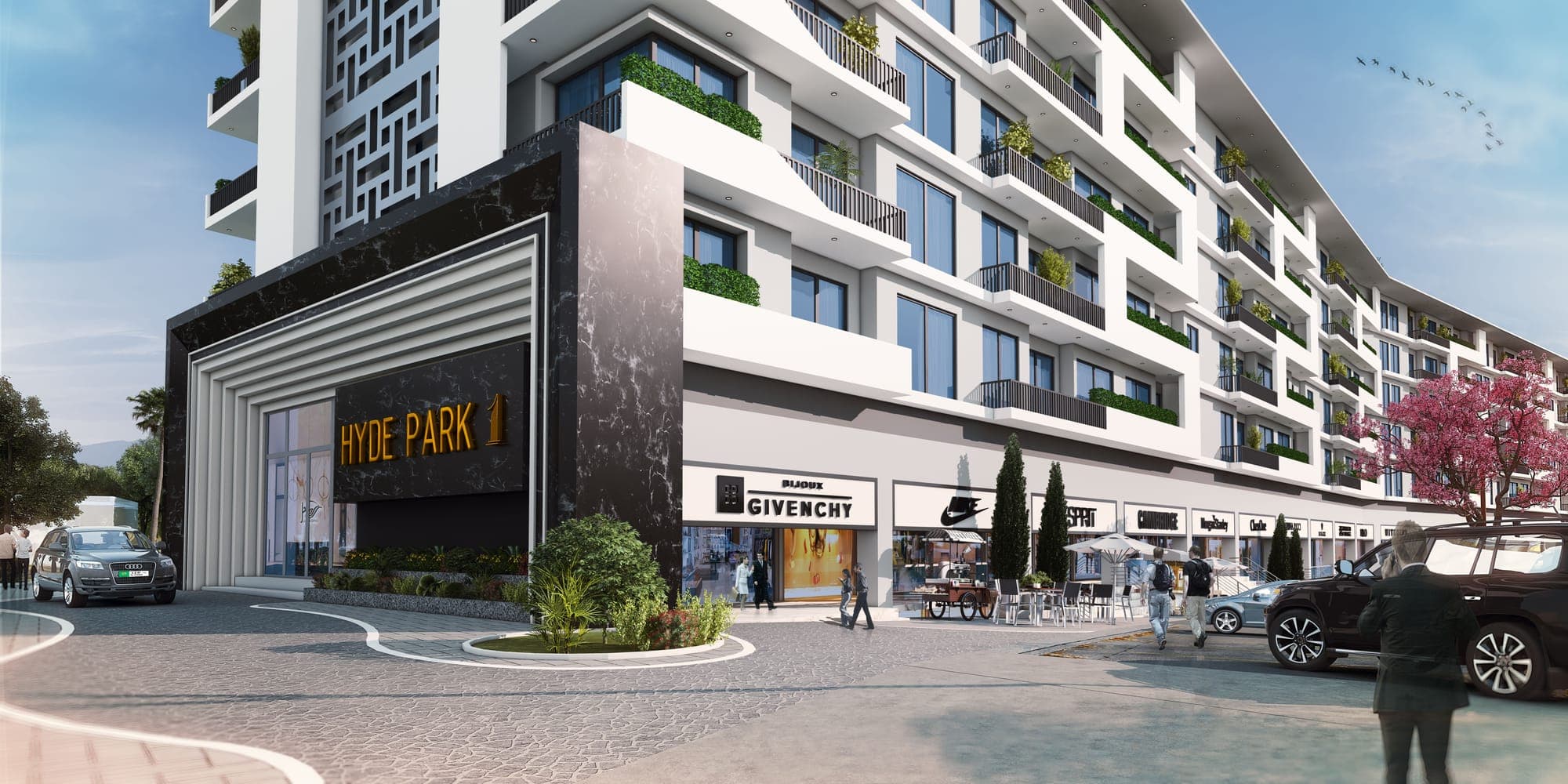 The entrance of Hyde Park One