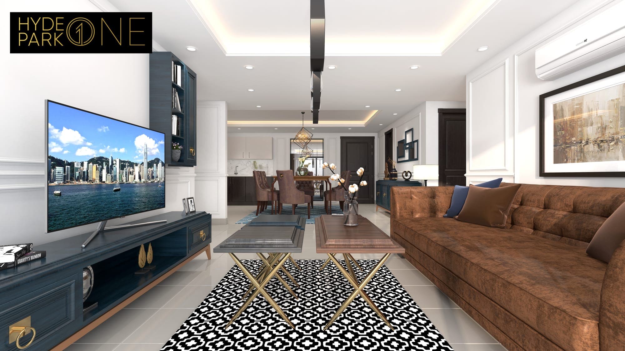 A panelled living and dining room