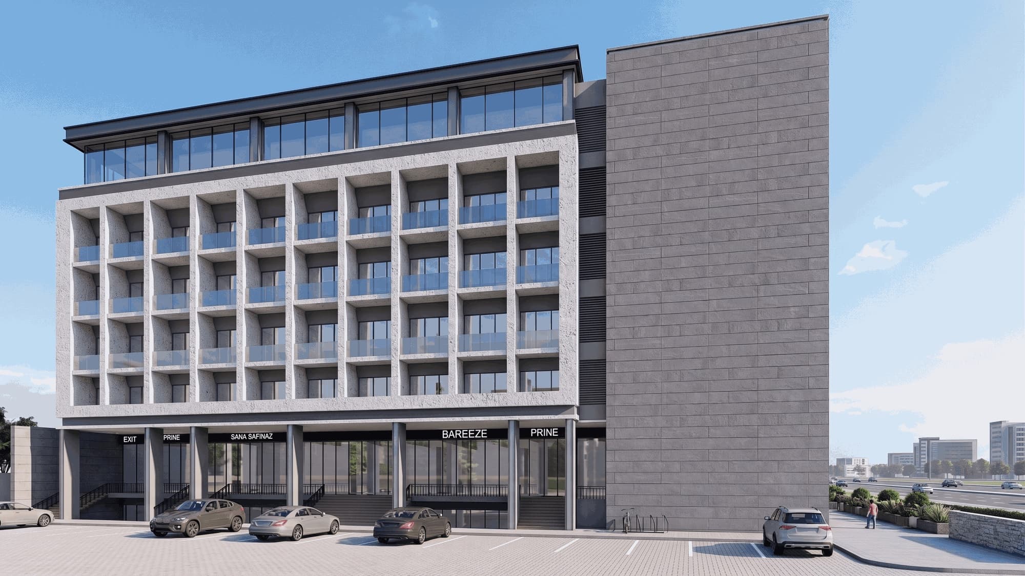 Hyde Park Prestige: Side elevation and surface parking